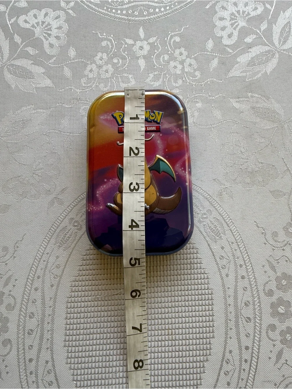 Pokemon Mini Tin Case with Yellow Dragonite and Purple-Orange Gradient